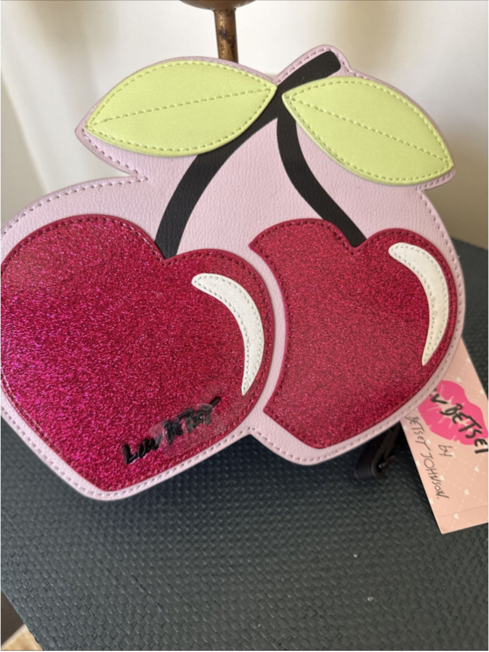 Betsey Johnson Glitter Cherry Crossbody Bag Pink Red Sparkly Novelty Purse NWT